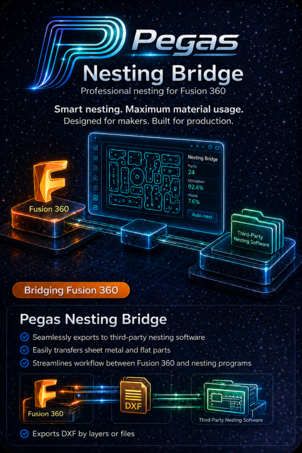 Pegas Nesting Bridge — 3D Layout Synchronization for Fusion 360